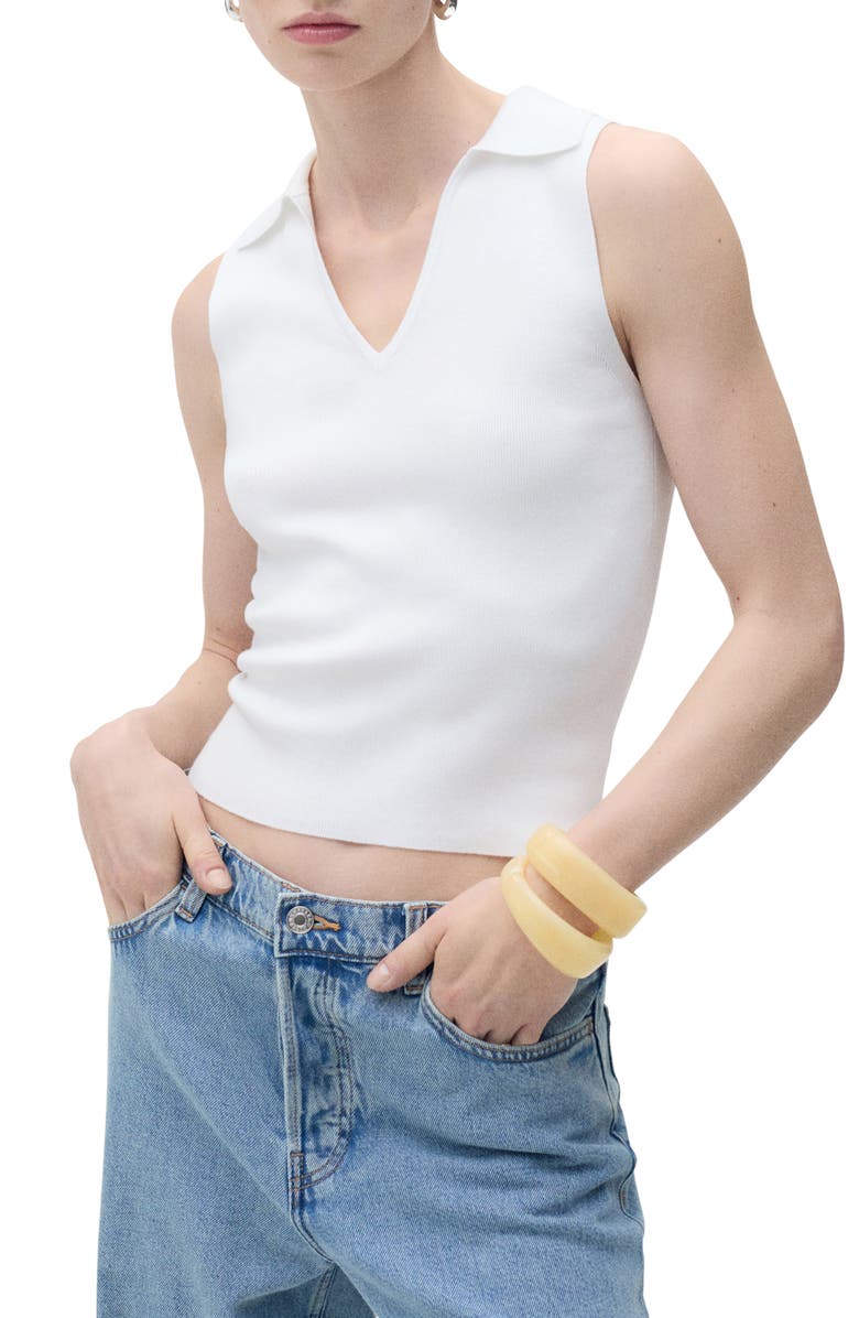 MANGO Sleeveless Knit Polo, Main, color, Ecru