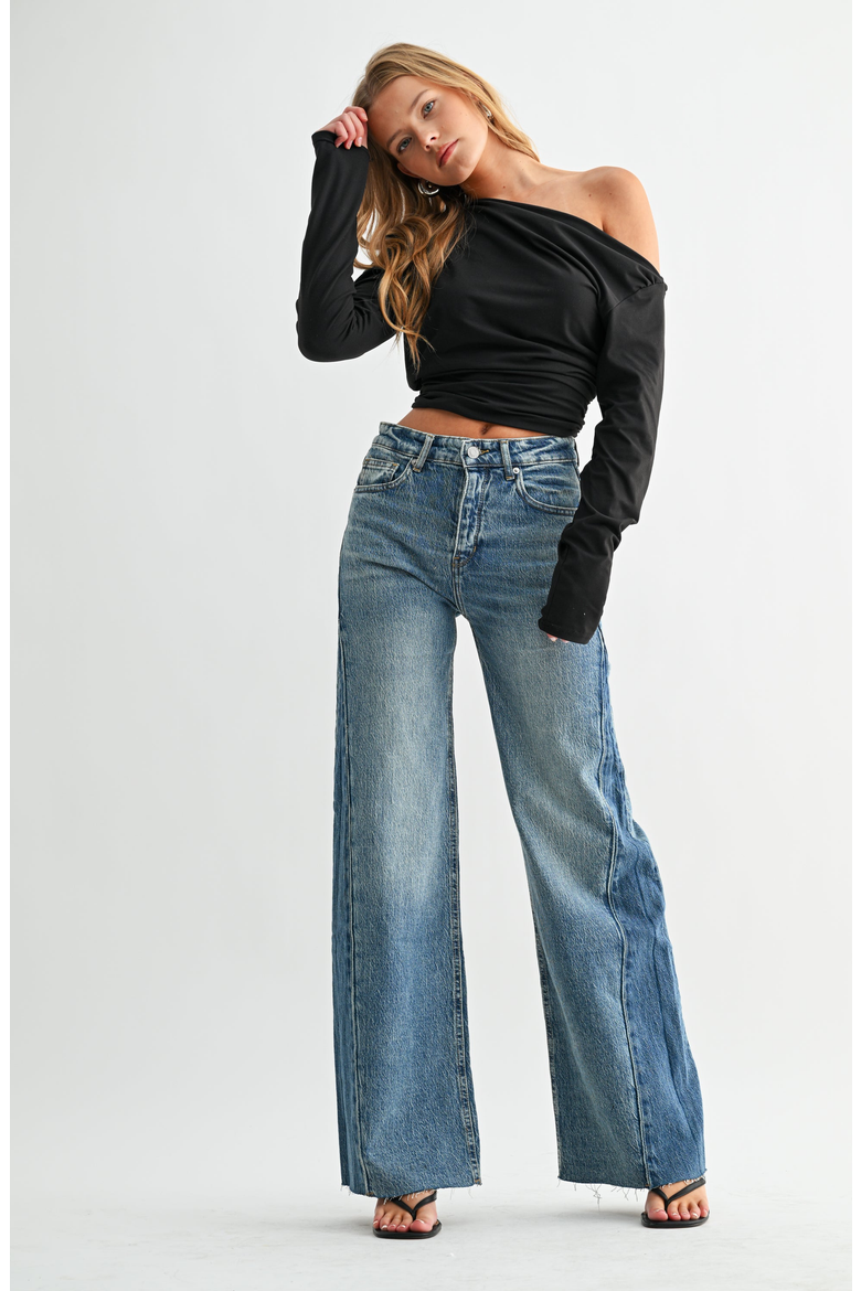 Two-Tone Contrast Panel High Rise Wide Leg Pant, Alternate, color, Two-Tone Blue