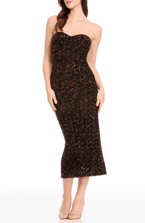 Dress The Population Vada Paillette Strapless Gown In Brown