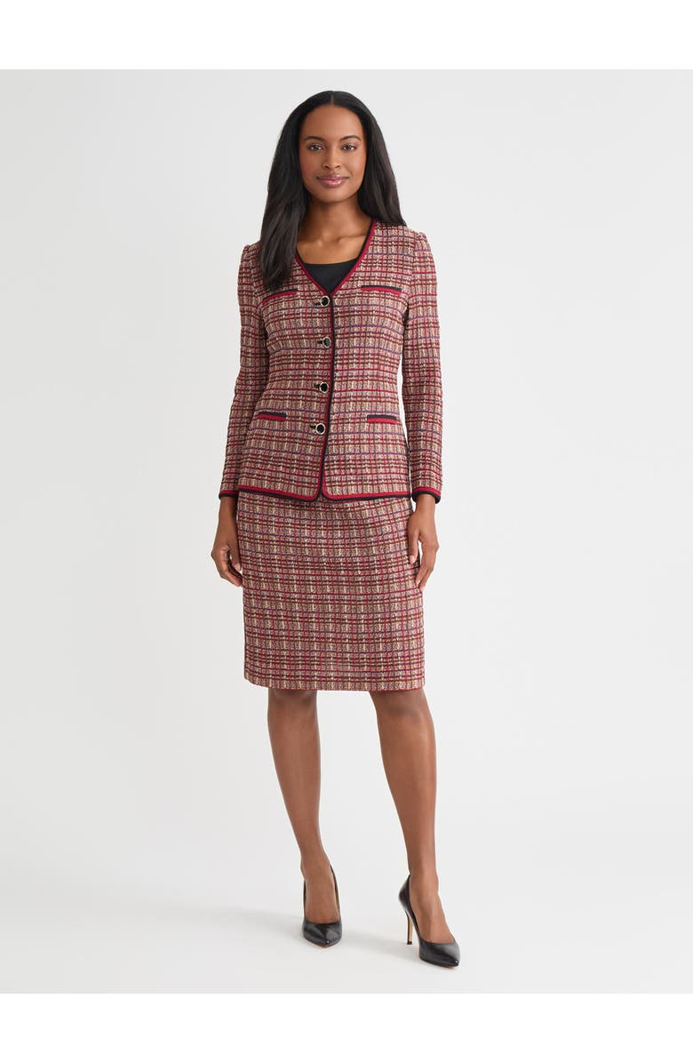 Misook Plaid Multi-Stitch Straight Skirt, Alternate, color, Red/Brown/Blue