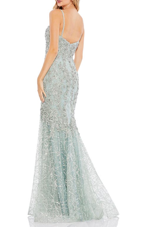 Mac Duggal Embellished Sleeveless Plunge Neck Trumpet Gown In Mint