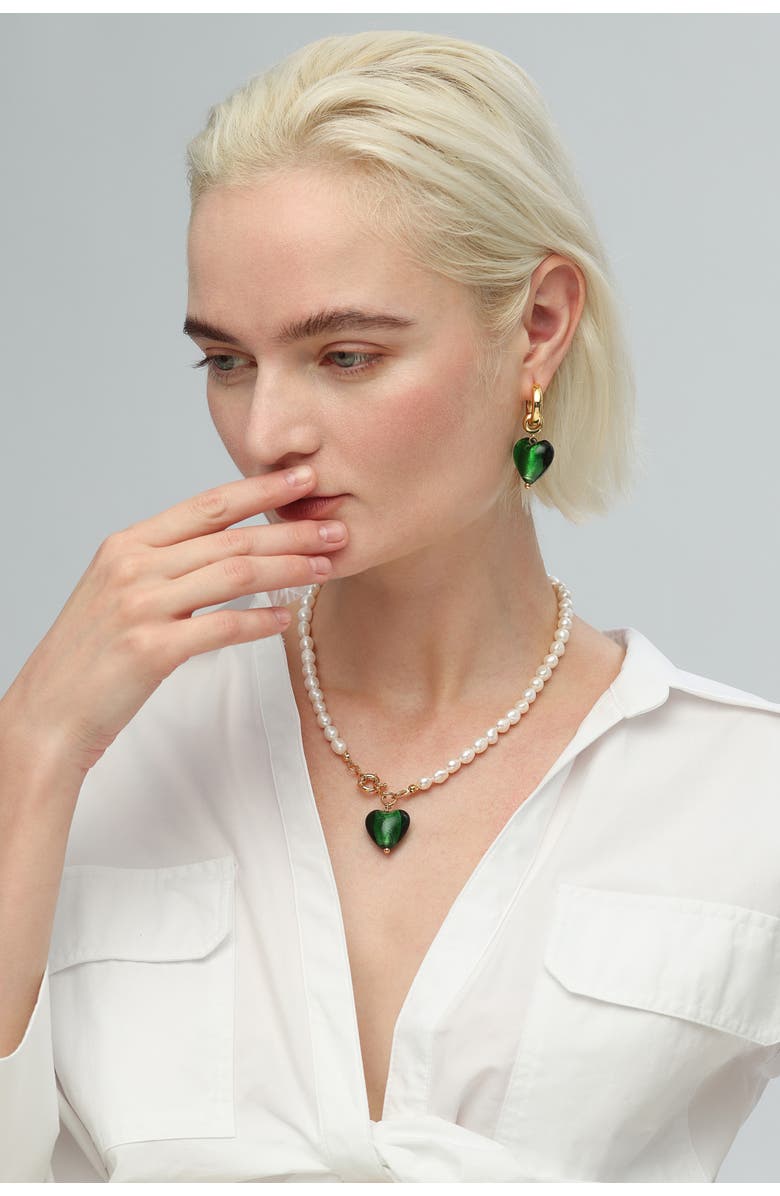 Classicharms Esmée Glaze Heart Pendant Baroque Pearl Necklace, Alternate, color, Green