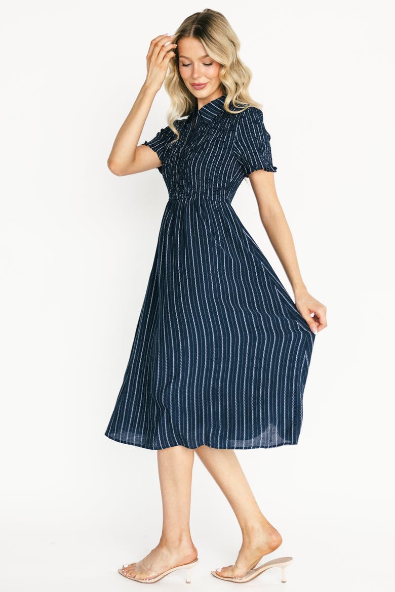 Dottie Striped Midi Dress, Alternate, color, Navy