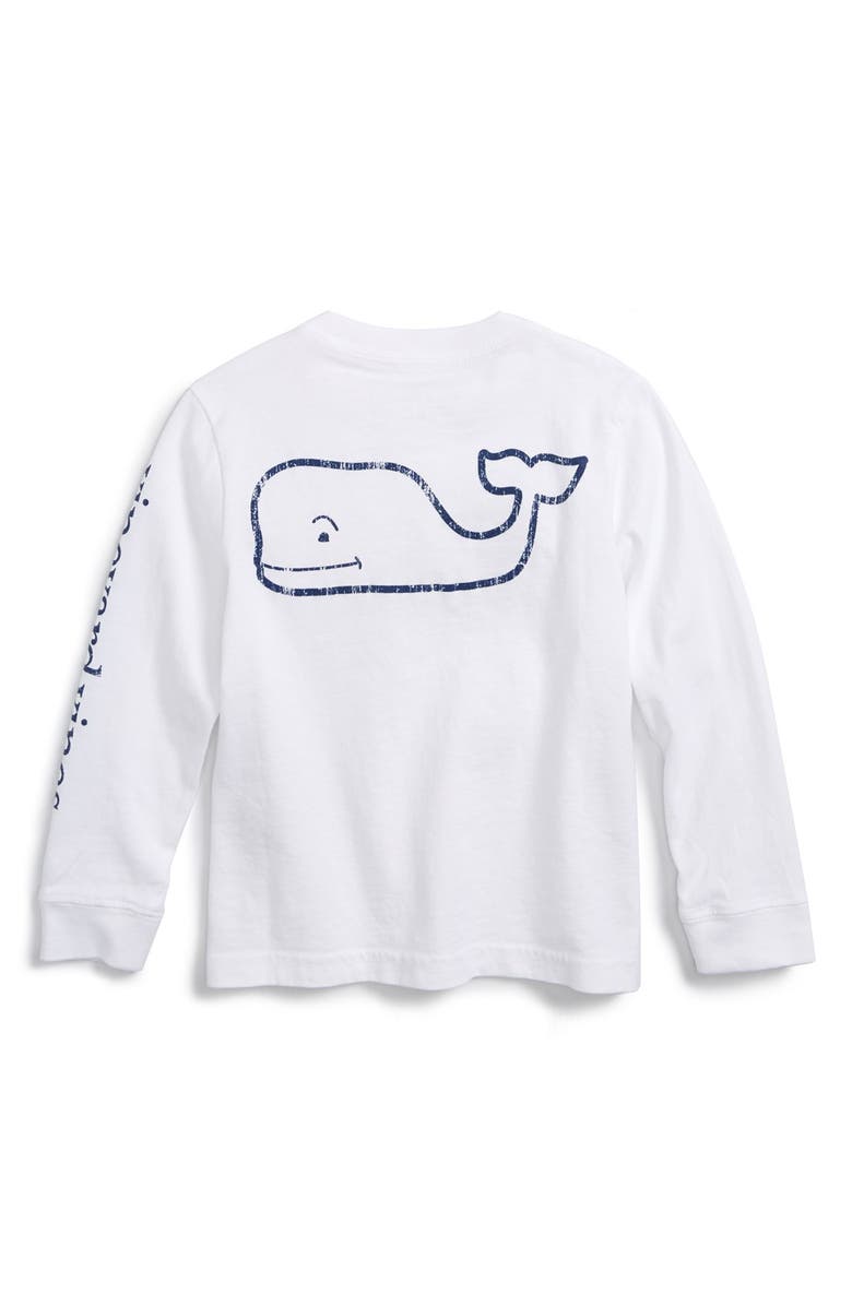 vineyard vines Kids' Whale Logo Pocket Long Sleeve Graphic T-Shirt, Alternate, color, White Cap