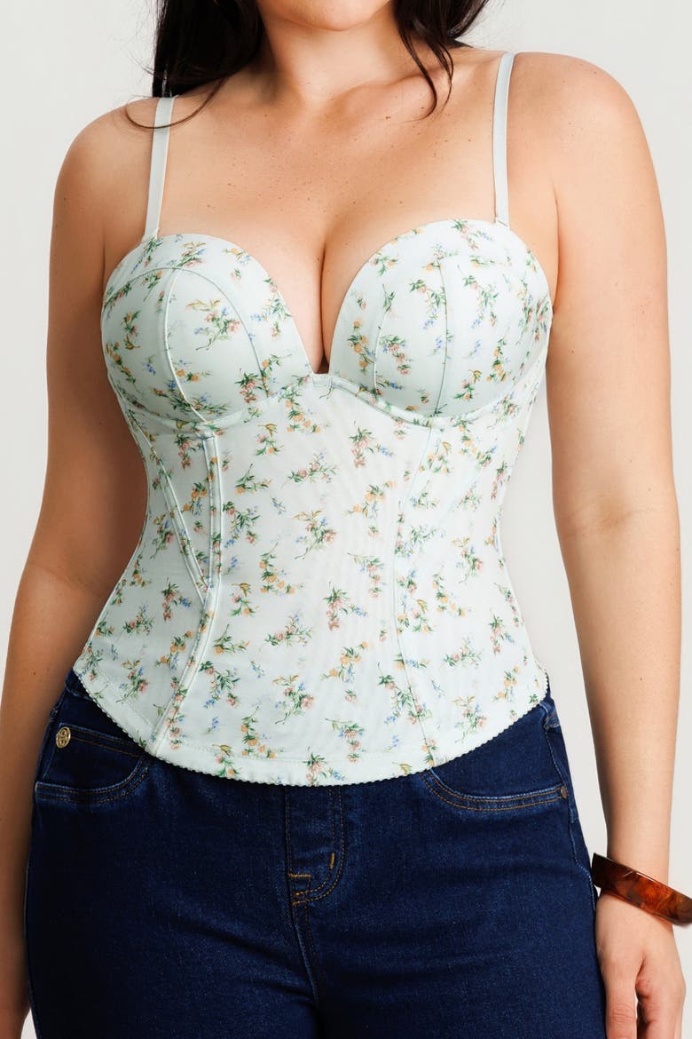 Underwire Snatched Push-Up Lace Flora Convertible Strap Corset Bustier, Alternate, color, Grass