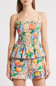 Damson Madder Marina Smocked Organic Cotton Peplum Camisole