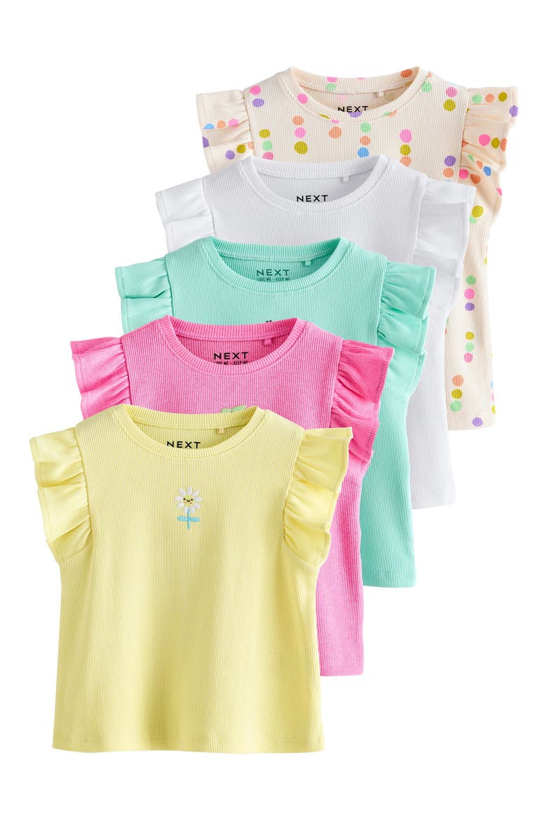 Kids' Assorted 5-Pack Frill Sleeve Graphic Cotton Blend T-Shirts, Main, color, PINK MULTI
