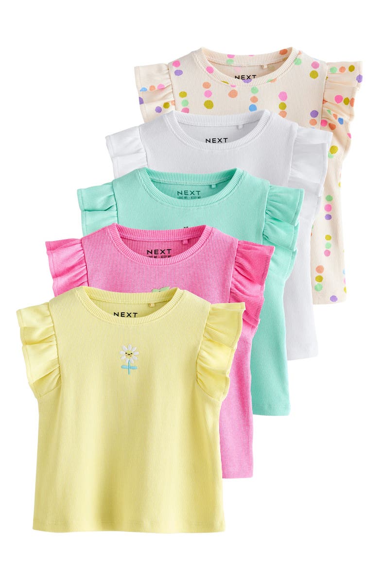 NEXT Kids' Assorted 5-Pack Frill Sleeve Graphic Cotton Blend T-Shirts, Main, color, Pink Multi