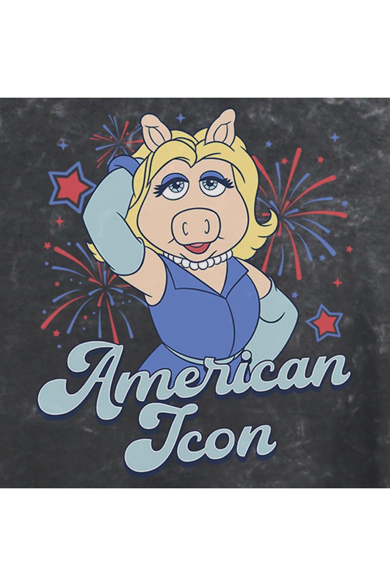 Junior's Miss American Icon Short Sleeve Cropped T-Shirt, Alternate, color, Black