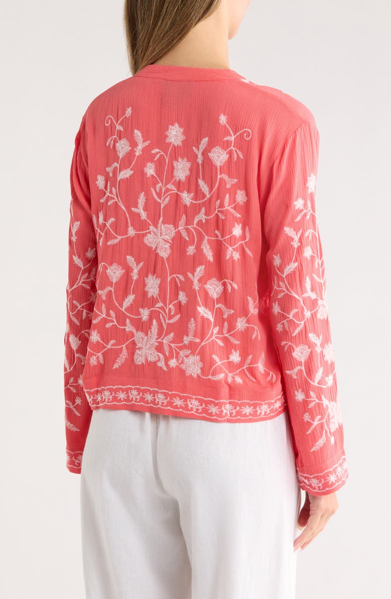 Forgotten Grace Floral Embroidered Button-Up Shirt, Alternate, color, Coral/ White