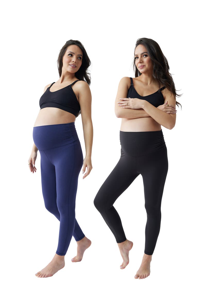 Set of 2 Fold Down Waist Maternity Leggings, Main, color, BLACKNAVY