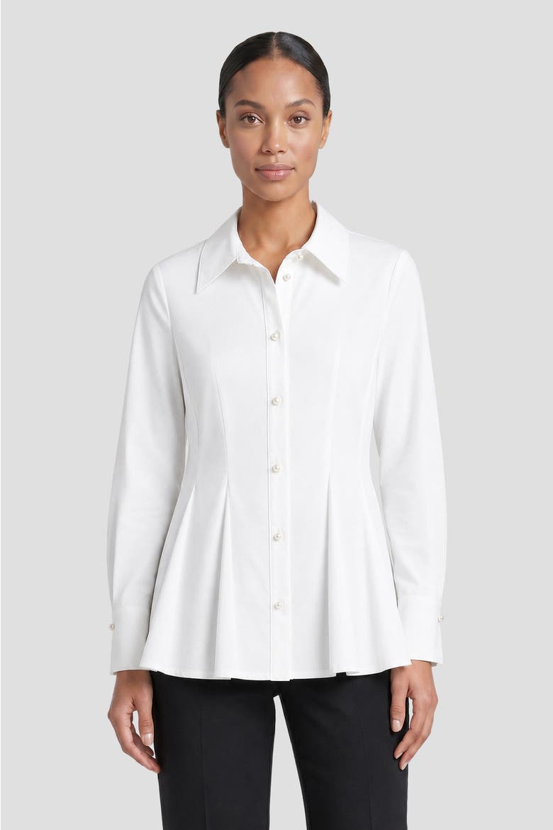 x Anna Marie Peplum Stretch Cotton Blouse, Main, color, White