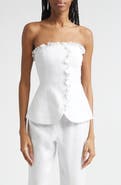 POSSE Florence Strapless Ruffle Trim Linen Peplum Top