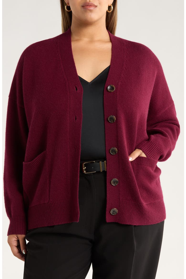 Wool & Cashmere Boyfriend Cardigan, Alternate, color, BURGUNDY FIELD