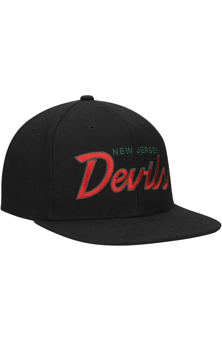 Mitchell & Ness Men's Mitchell & Ness Black New Jersey Devils Core Team Script 2.0 Snapback Hat, Alternate, color, Black