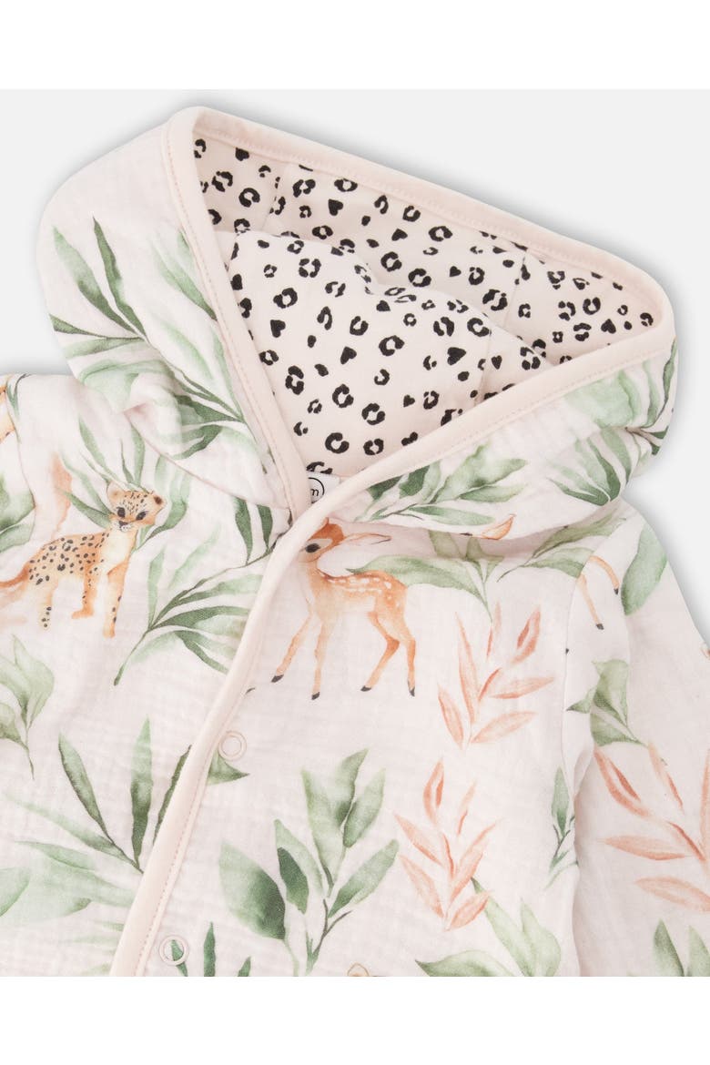 Muslin and Organic Cotton Jersey Reversible Deer and Leopard Printed Hooded Jacket, Alternate, color, Peach Deer Print