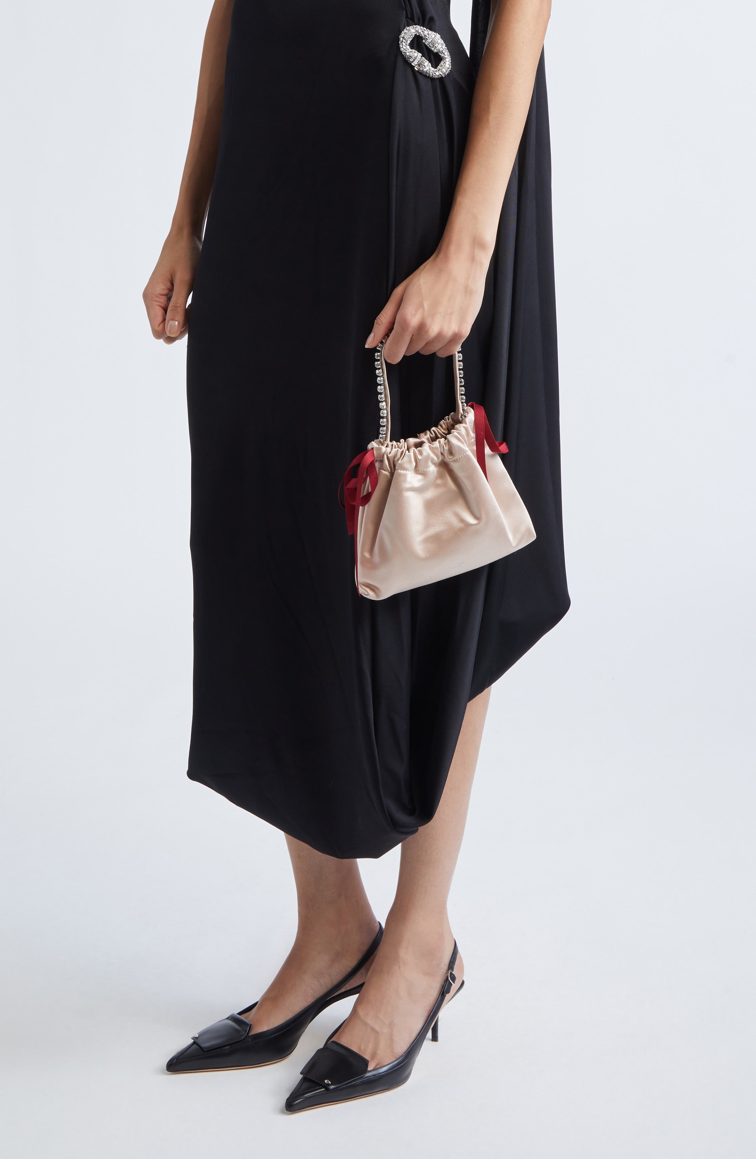 Jimmy Choo Mini Drawstring Top Handle Bag, Alternate, color, Macaron/ Ruby Red/ Silver