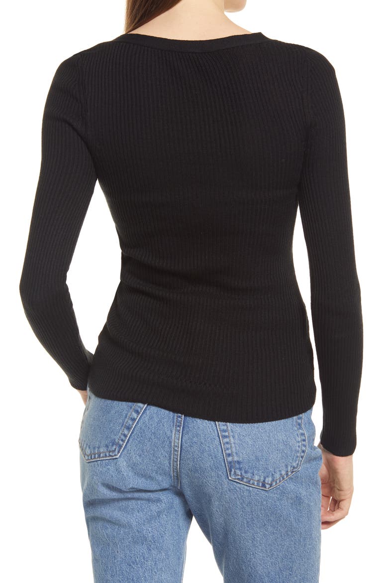 Square Neck Rib Sweater, Alternate, color, BLACK