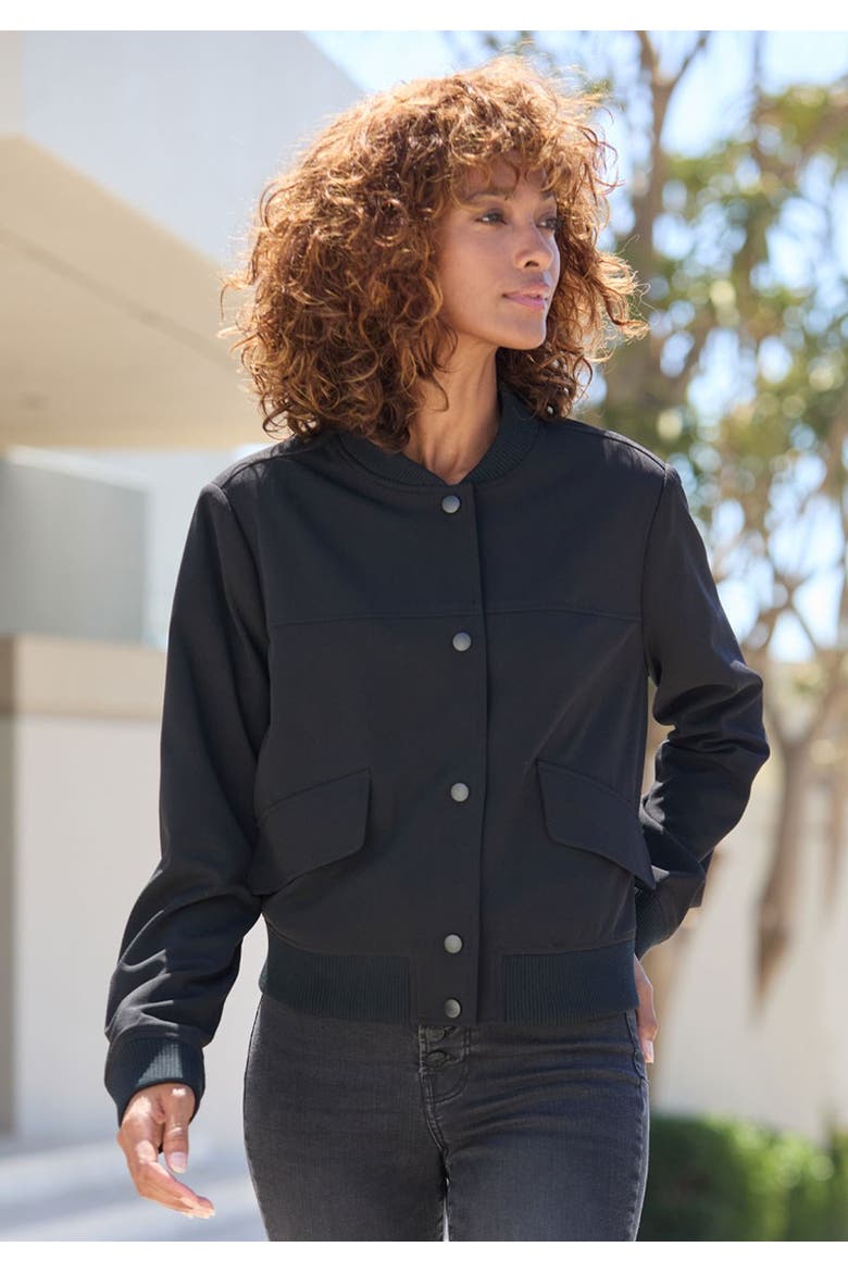 Snap Front Bomber Jacket, Alternate, color, Black