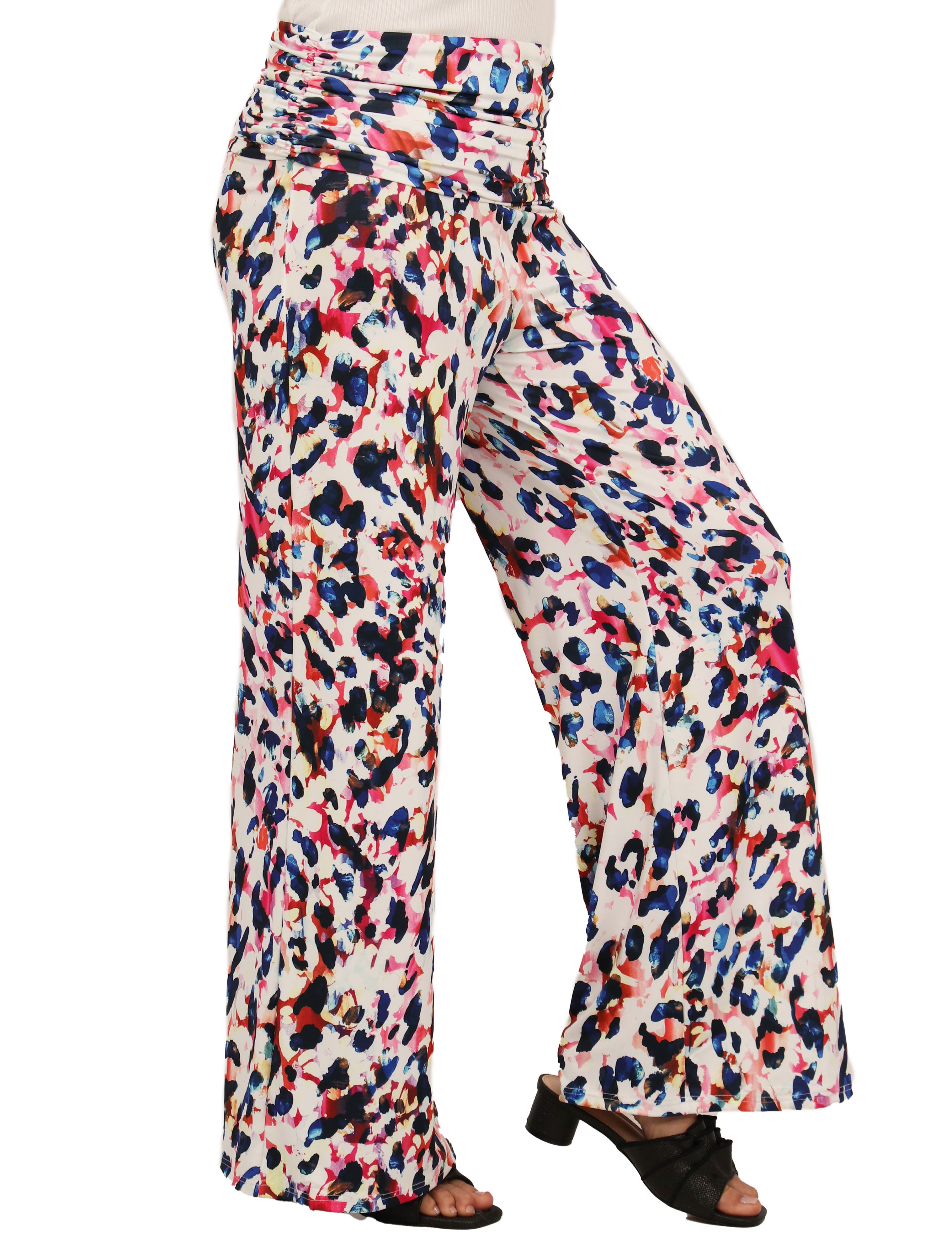 Womens Essential Cheetah Print Foldover Waist Wide Leg Pants - image 2