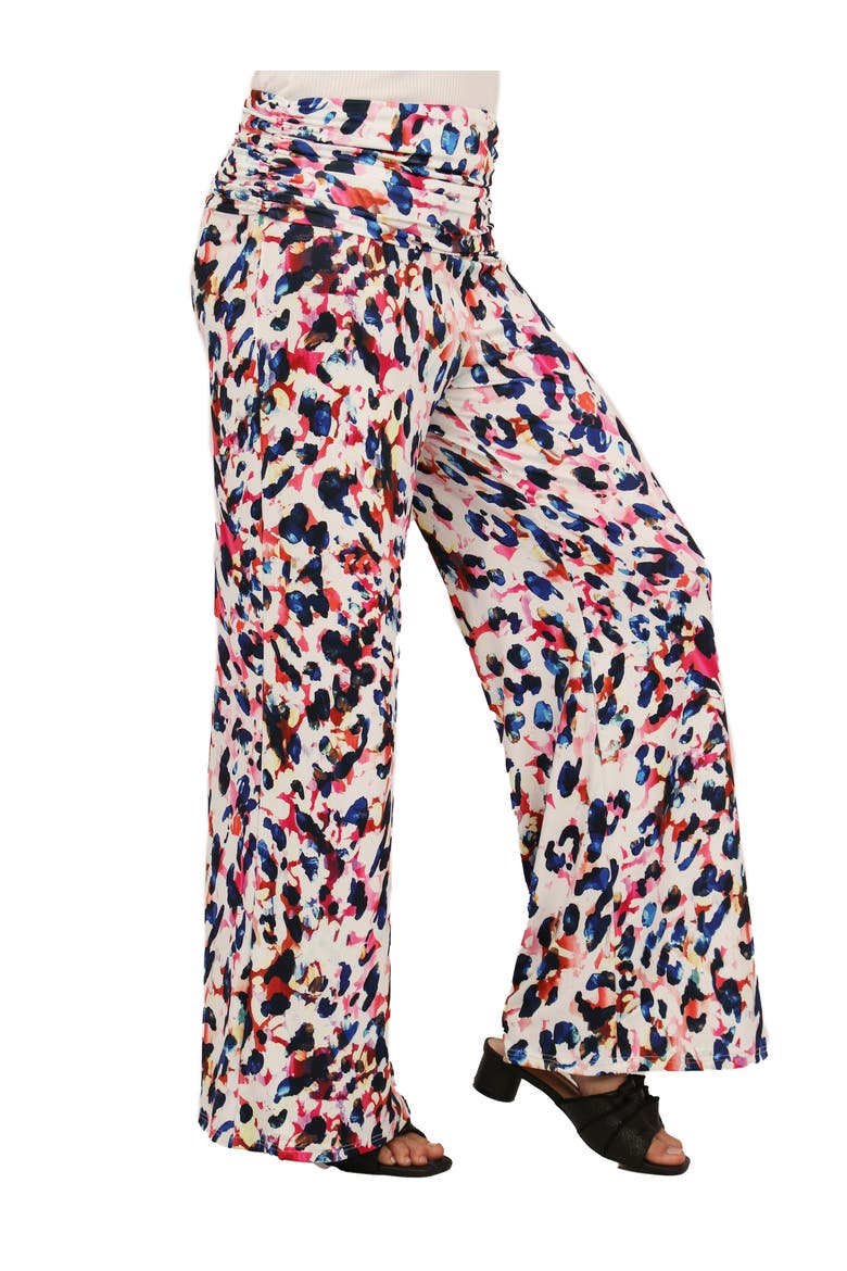 Womens Essential Cheetah Print Foldover Waist Wide Leg Pants, Alternate, color, White Multi