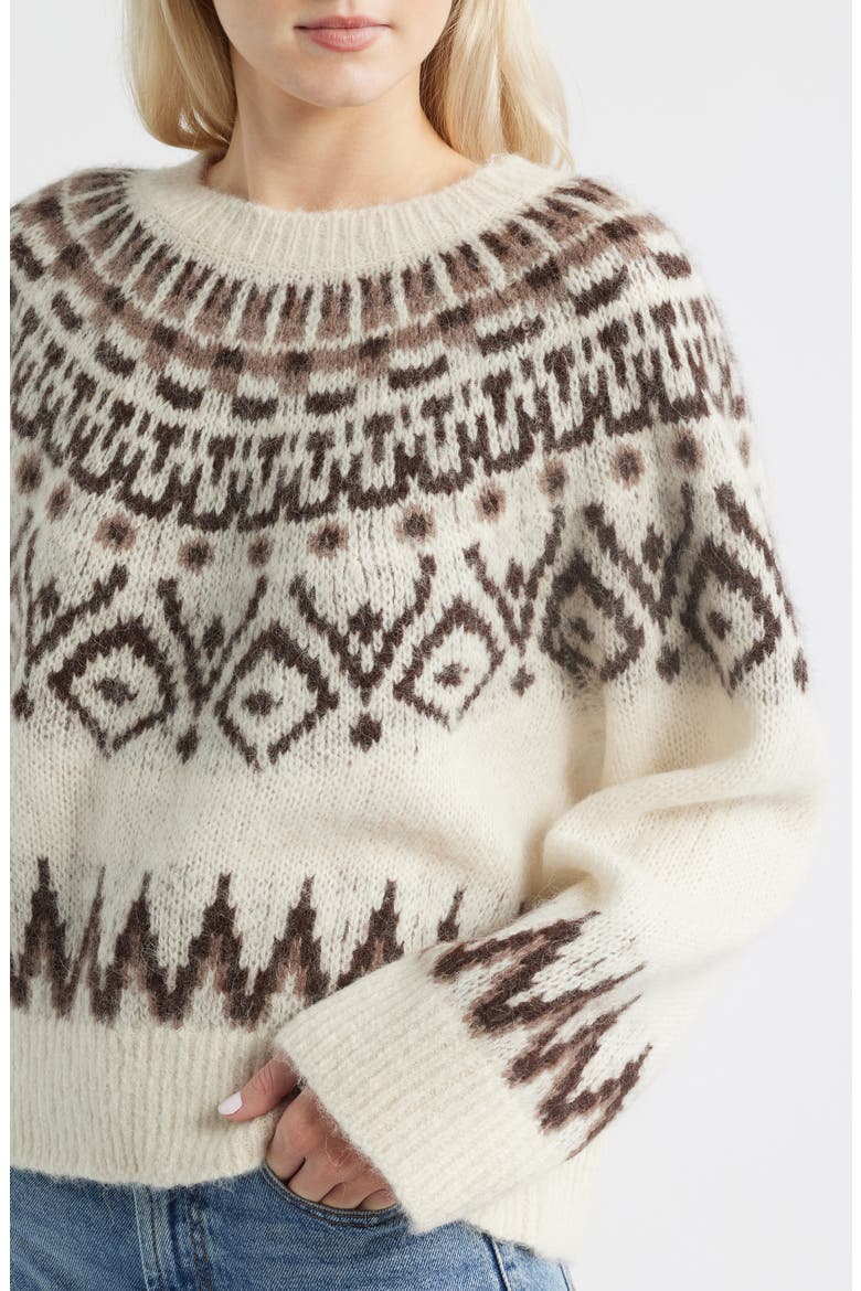 Fair Isle Wool & Alpaca Blend Sweater, Alternate, color, WHITE AND BROWN FAIR ISLE