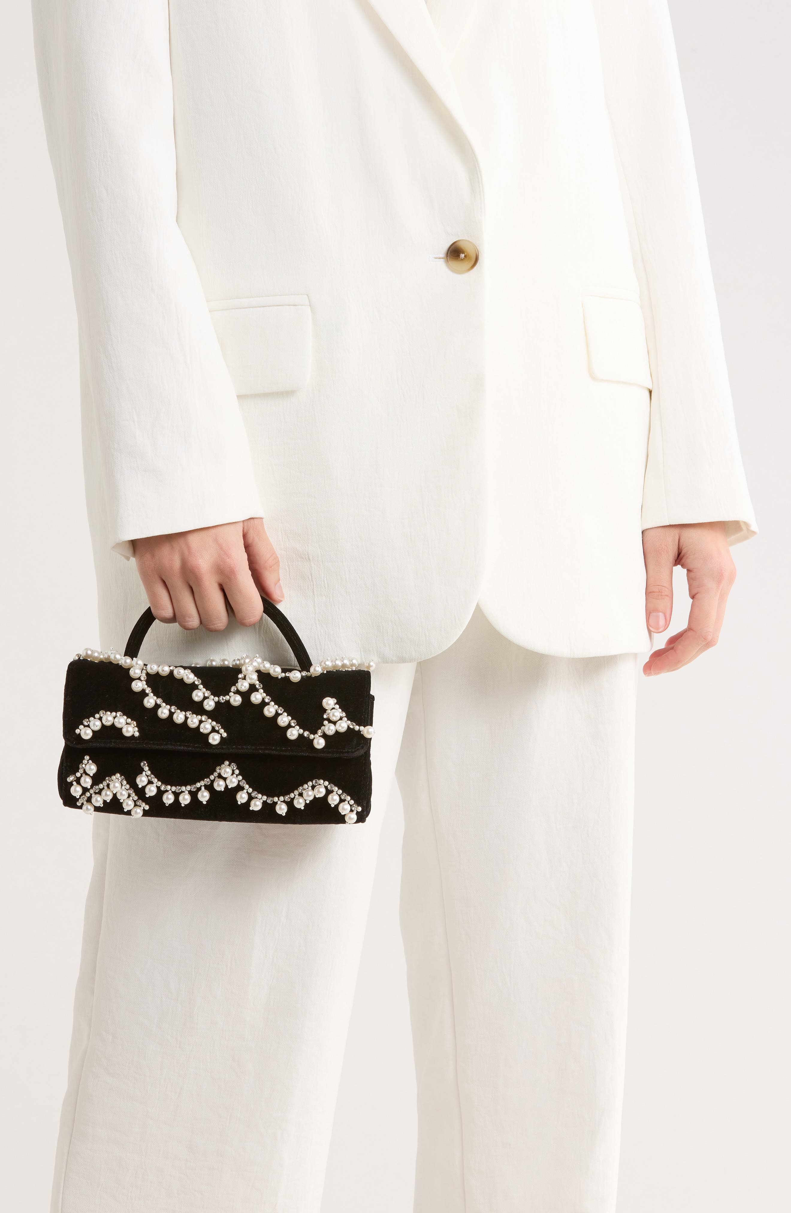 Lele Sadoughi Mini Tabitha Top Handle Bag, Alternate, color, Jet Pearl