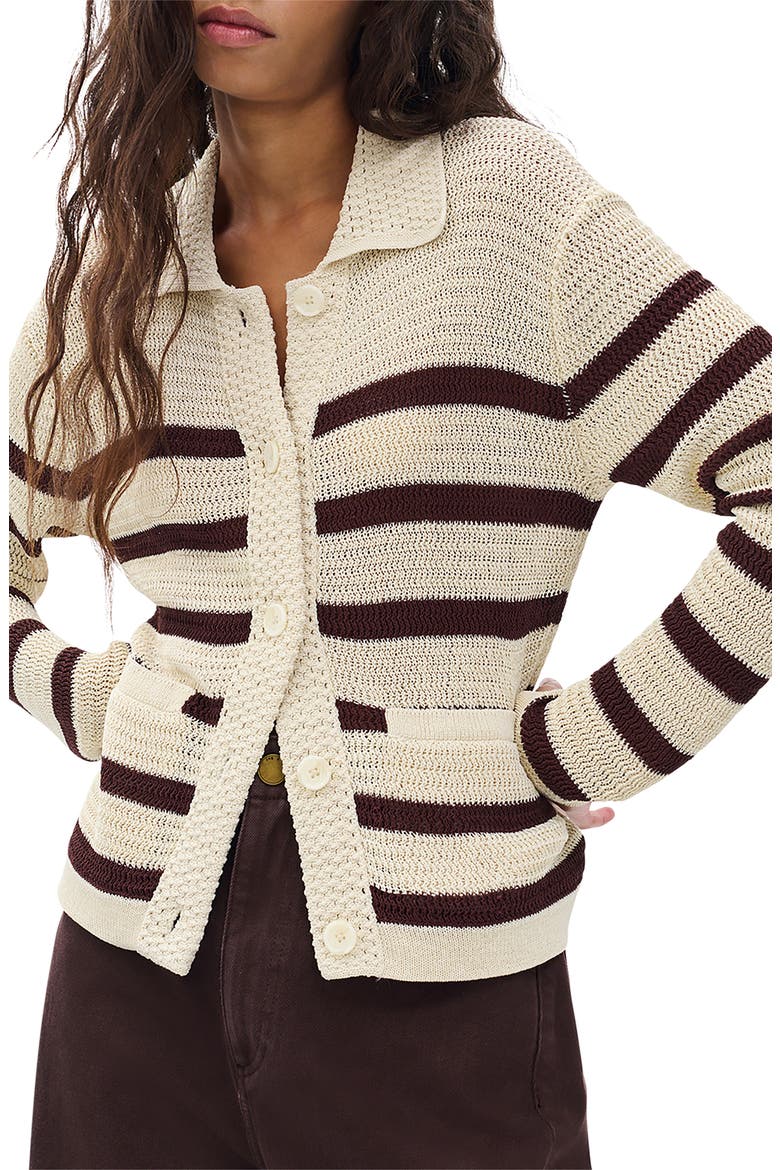 Costi Stripe Cotton Blend Cardigan, Alternate, color, IVORY MULTI