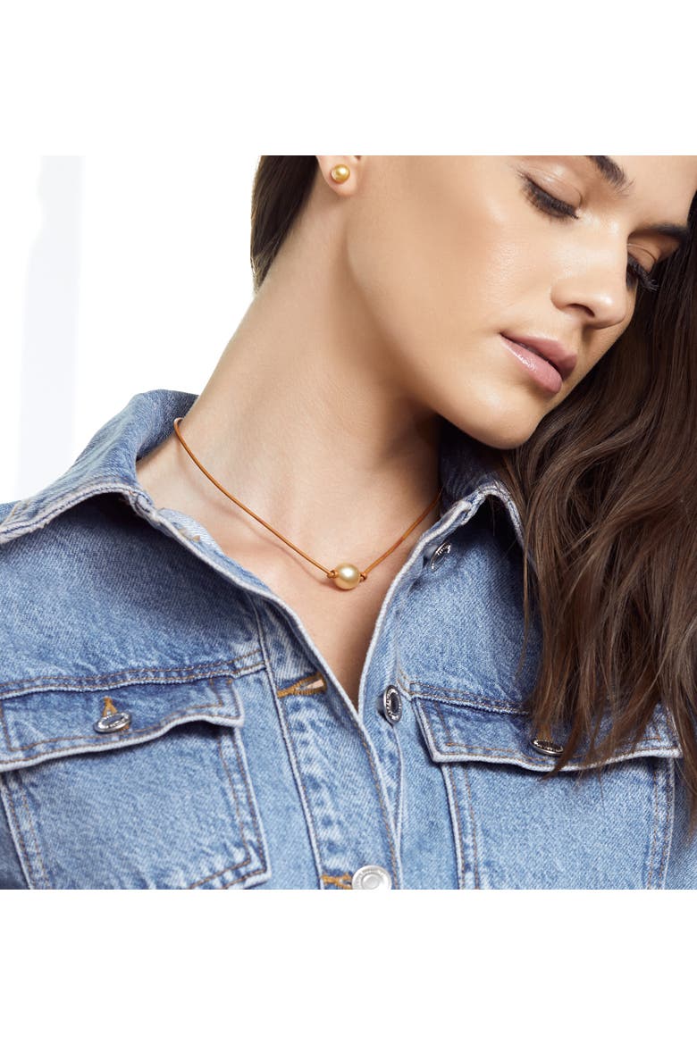 Golden Baroque Pearl Leather Necklace, Alternate, color, Golden Pearl