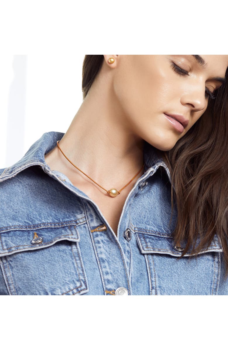 The Pearl Source Golden Baroque Pearl Leather Necklace, Alternate, color, Golden Pearl