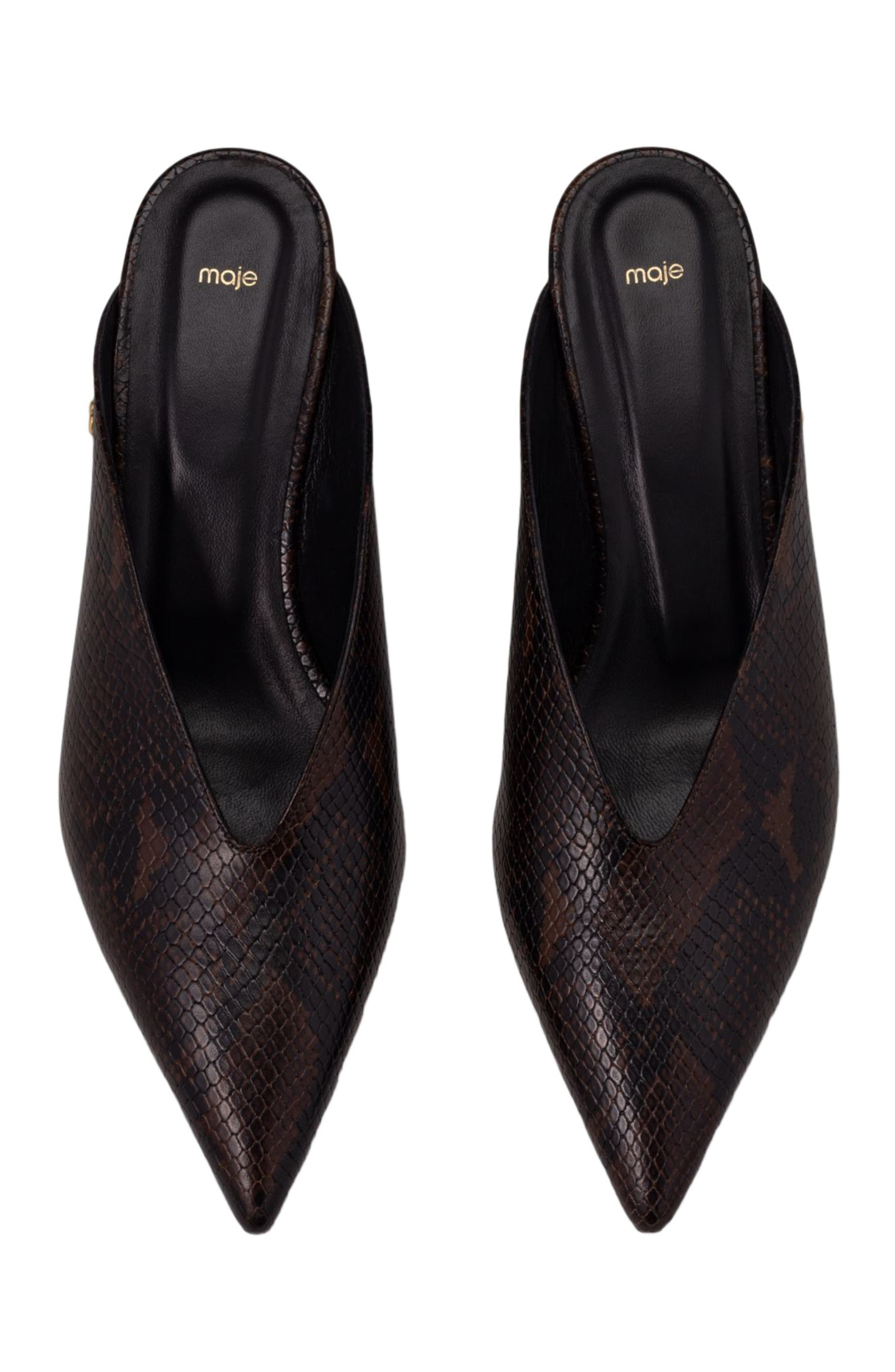Embossed leather wedge mules, Alternate, color, Brown snake print