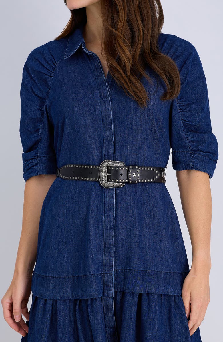 Sam Edelman Studded Scallop Leather Belt, Alternate, color, Black