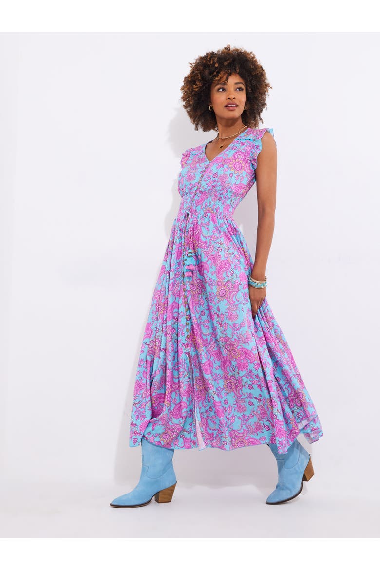 V Neck Ruffle Maxi Dress, Alternate, color, PINK PAISLEY FLORAL