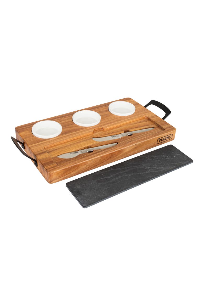 7-Piece Acacia Wood Slate Cheese Board Set, Main, color, MUILTICOLOR