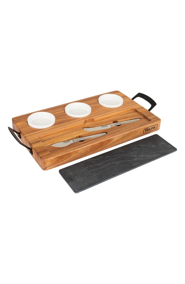 Viking 7-Piece Acacia Wood Slate Cheese Board Set, Main, color, Muilticolor