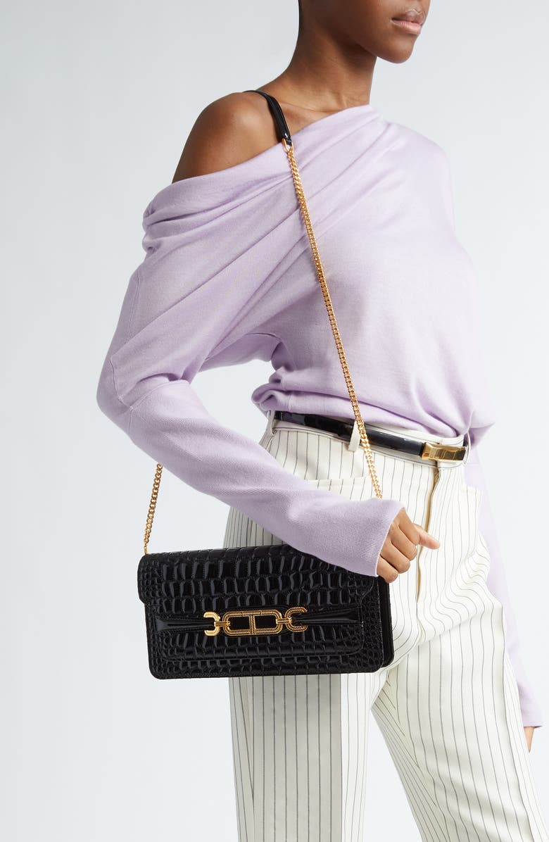 TOM FORD Small Croc Embossed Patent Leather Shoulder Bag, Alternate, color,