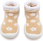 Komuello Toddler Girl Sock Shoes - Daisies Latte