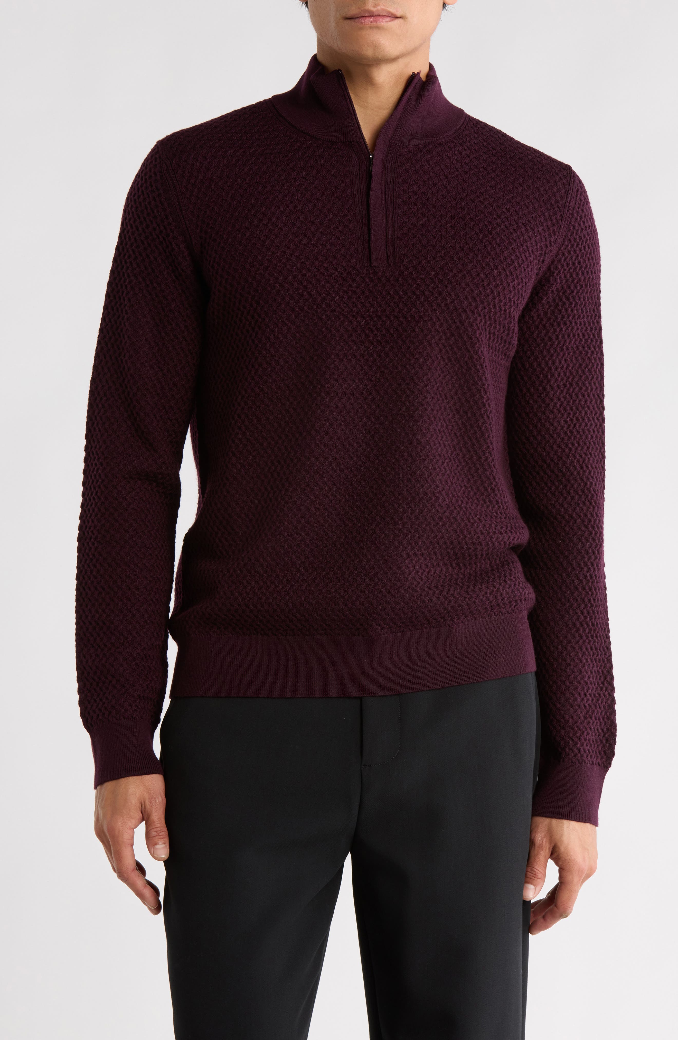 Bruno Magli Textured Merino Wool Quarter Zip Pullover
