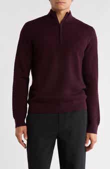 Bruno Magli Textured Merino Wool Quarter Zip Pullover