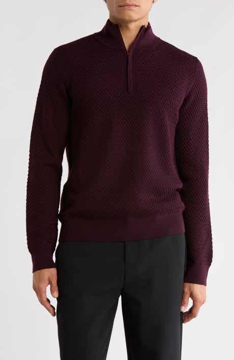Bruno Magli Textured Merino Wool Quarter Zip Pullover