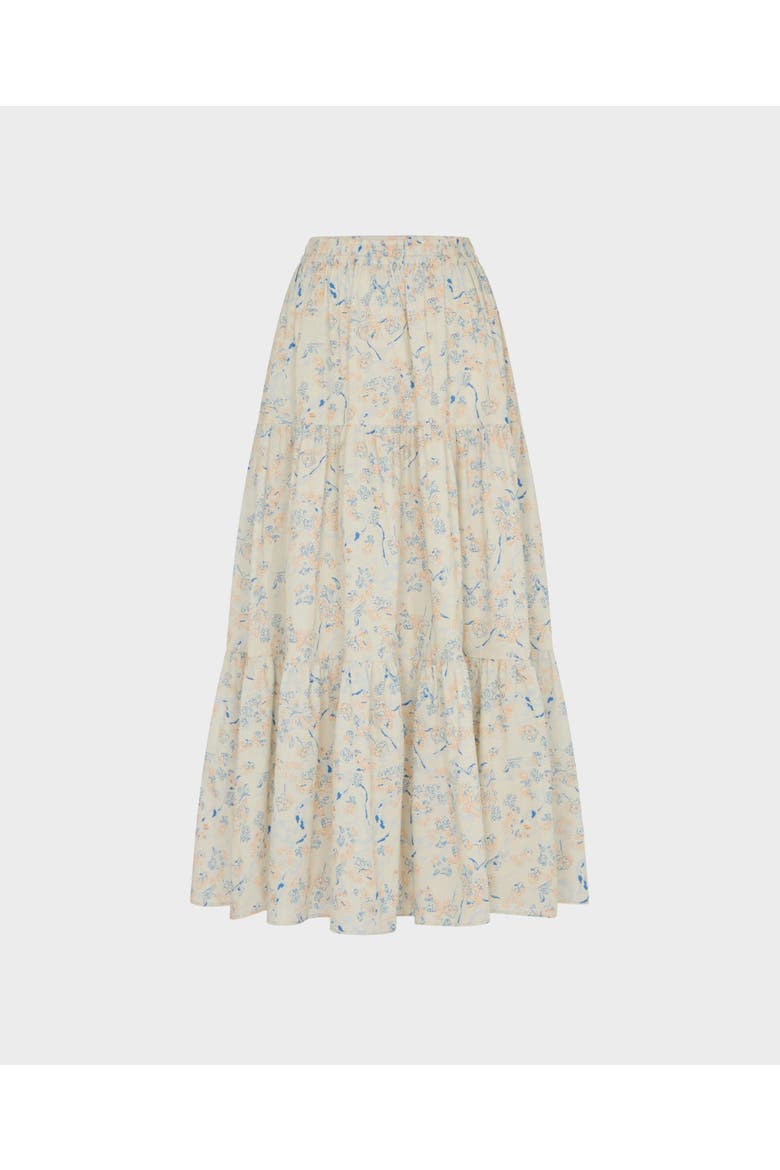 Denny Cotton Tiered Maxi Skirt, Main, color, White And Blue