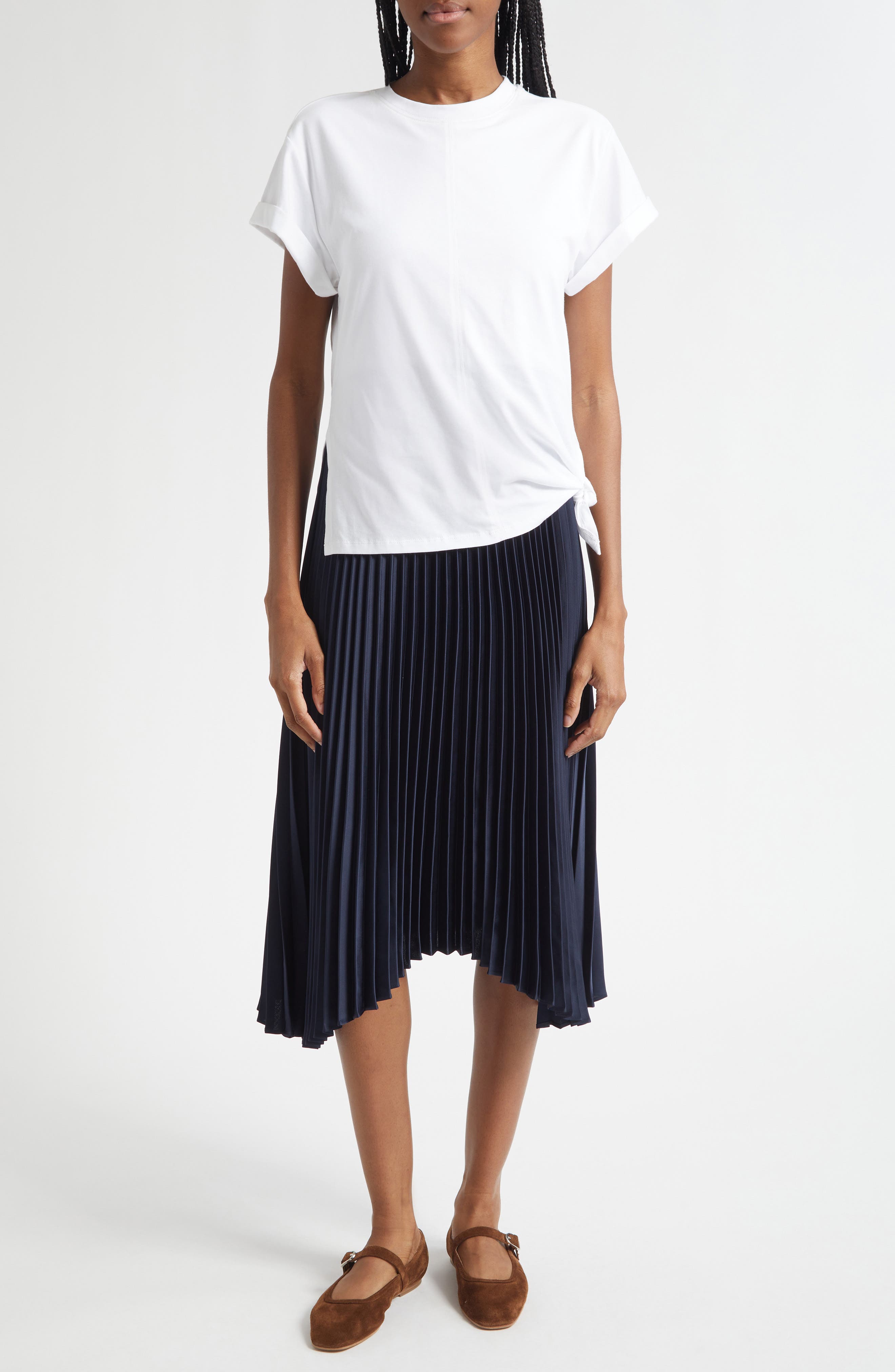 Mixed Media T-Shirt & Pleated Skirt Dress