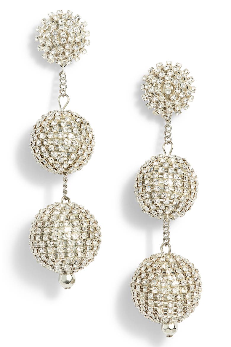 Crystal Ball Drop Earrings, Main, color, SILVER