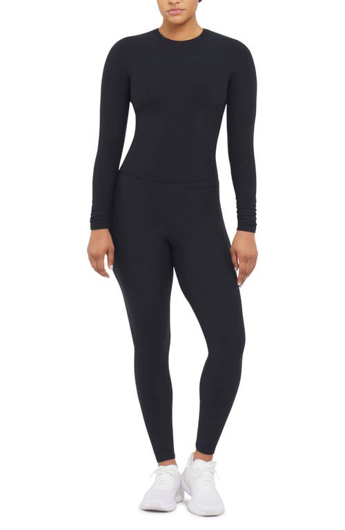 Spanx Bare Essentials Contour Long Sleeve Crewneck Tee In Very Black
