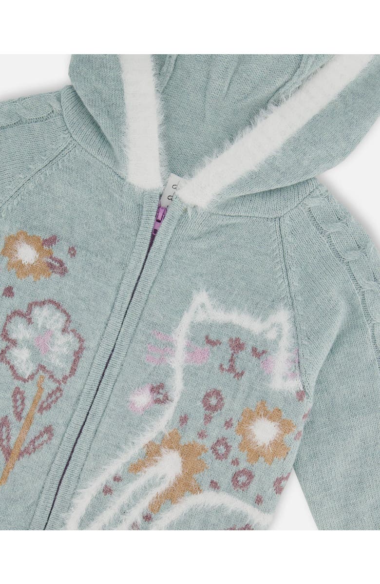 Deux par Deux Little Girl's Jacquard Hooded Knit Cardigan Light Turquoise, Alternate, color, Frosty Green