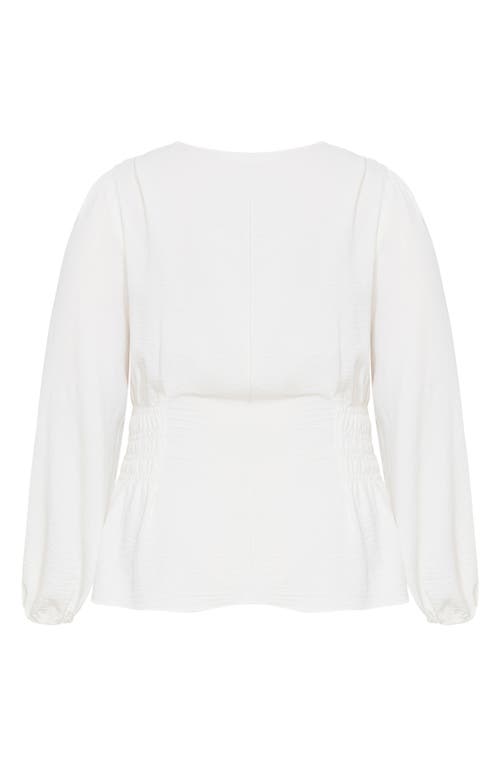 City Chic Cara Long Sleeve Peplum Shirt In White