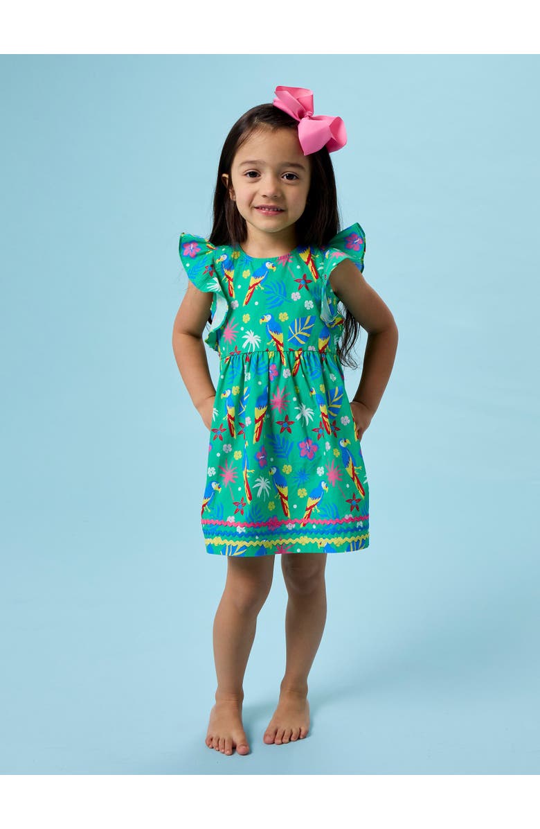 RuffleButts Woven Butterfly Sleeve Bow Dress, Alternate, color, Parrot Palms