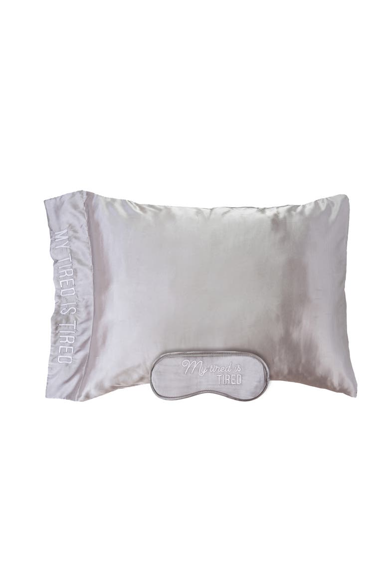 Tired Is Tired Mask & Pillow Case Set of 2 Polyester Grey, Main, color, Grey