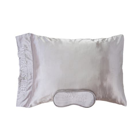 Tired Is Tired Mask & Pillow Case Set of 2 Polyester Grey