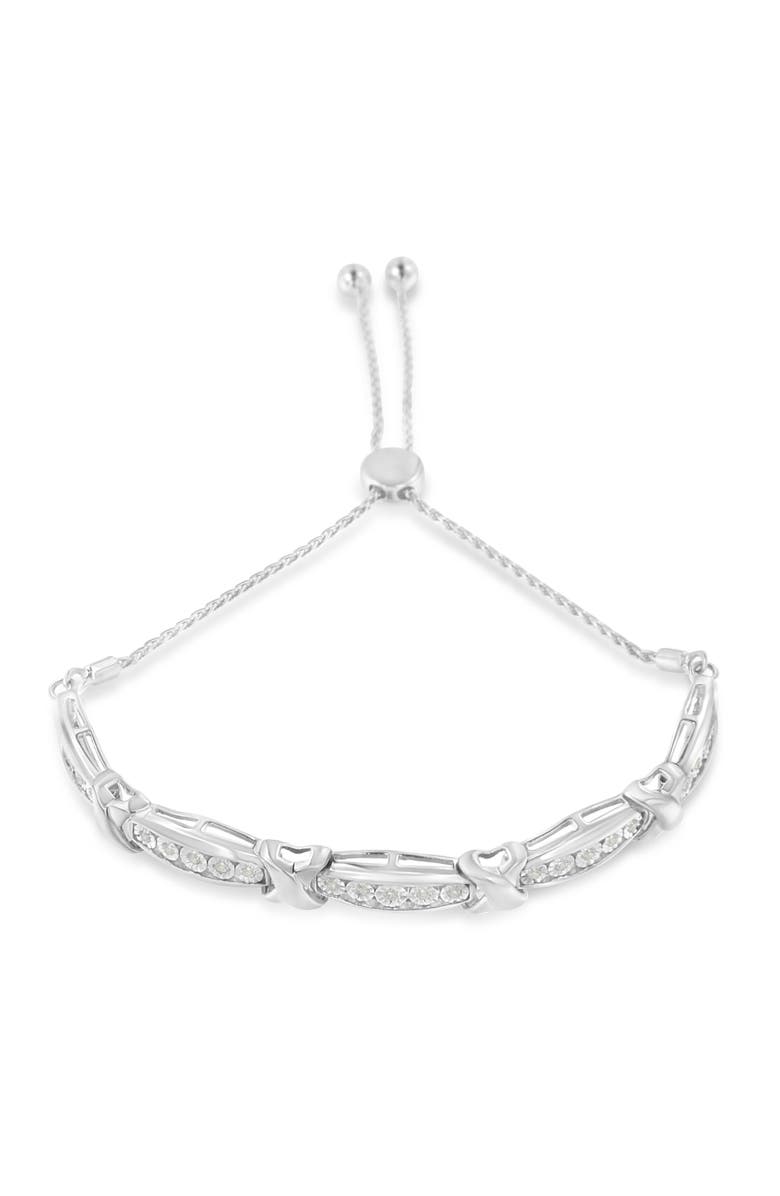 Haus of Brilliance Round-Cut Diamond X & Tapered Bar Miracle-Set Bolo Bracelet - Silver, Alternate, color, White